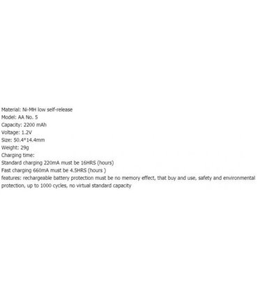 Аккумулятор 14500 AA Ni-Mh 2200mAh 1.2V (15703)