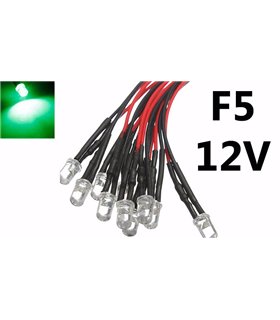 Светодиод LED F5 5мм 12V зеленый с проводом 18-20см (15859)