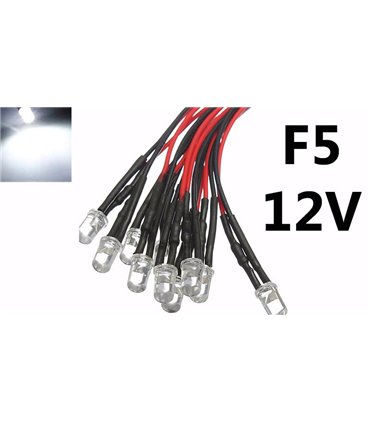 Светодиод LED F5 5мм 12V белый с проводом 18-20см (15856)