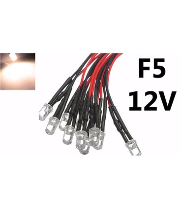 Светодиод LED F5 5мм 12V теплый белый с проводом 18-20см (15857)