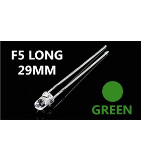 Светодиод F5 5мм long green зеленый прозрачный длинные ножки 10шт (15835)