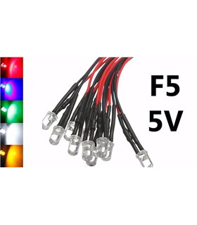 Светодиод LED F5 5мм 5V разноцветный с проводом 18-20см (15855)