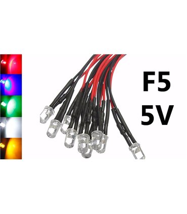 Светодиод LED F5 5мм 5V разноцветный с проводом 18-20см (15855)