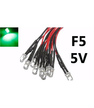 Светодиод LED F5 5мм 5V зеленый с проводом 18-20см (15852)
