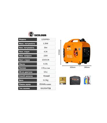 Инверторный бензиновый генератор бытовой SenJun 220V 12V 1200W (19164)