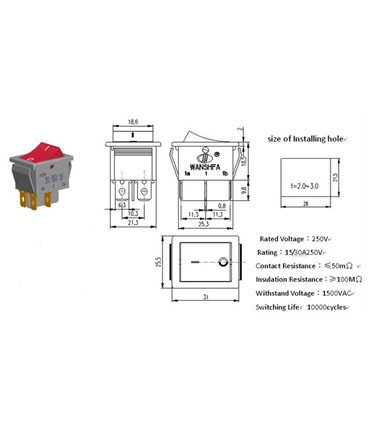 Переключатель без подсветки два положения KCD4 250V 16A (16380)