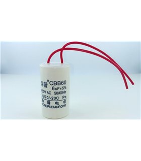 Пусковой конденсатор 6uf 450VAC CBB60 35*62мм (16915) Пусковой конденсатор 6uf 450VAC CBB60 35*62мм (16915)