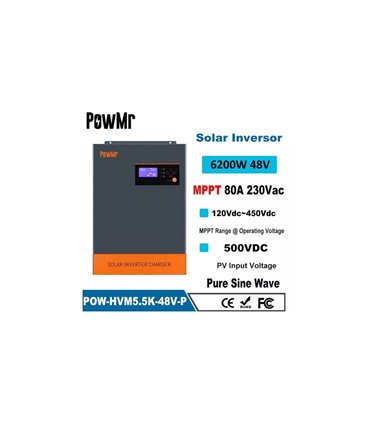 Гибридный инвертор чистая синусоида PowMr 6.2KW 48V 220V 120A MPPT (19196)