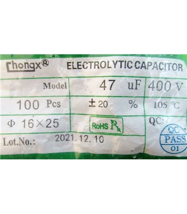 Конденсатор электролитический 400V 47uF 16*26мм (18535)