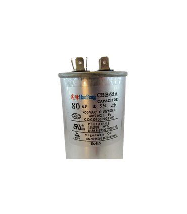 Пусковой конденсатор CBB65A 450VAC 80uF 126*50мм (18086)