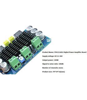 Плата цифрового усилителя мощности XH-M542 моно 100Вт TPA3116D2 (15927)