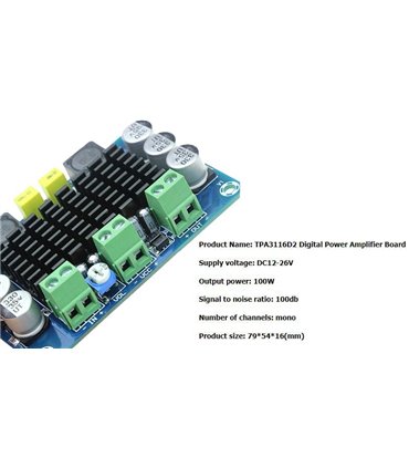 Плата цифрового усилителя мощности XH-M542 моно 100Вт TPA3116D2 (15927)