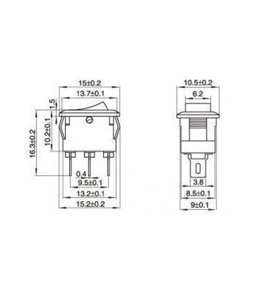 Переключатель две позиции KCD11 10*15мм 3A 250V три контакта (16039)