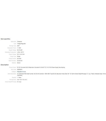 Мощный преобразователь понижающий модуль DC IN 16-40V OUT 1-12V 6A (15934)