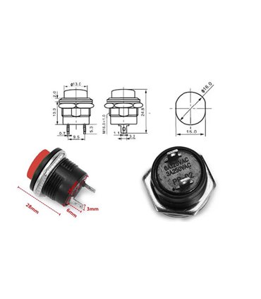 Кнопка без фиксации R13-507 16мм красная (17188)