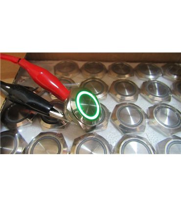 Кнопка антивандальная тактовая без фиксации хром 19мм зеленый цвет (18101)