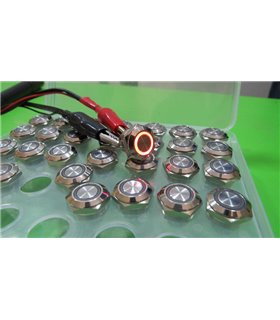 Кнопка антивандальная тактовая без фиксации хром 12мм красный цвет (18114)