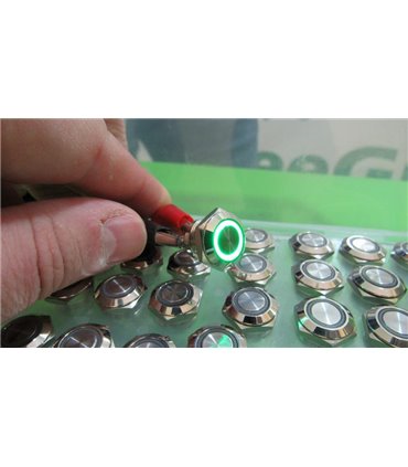 Кнопка антивандальная тактовая без фиксации хром 12мм зеленый цвет (18117)