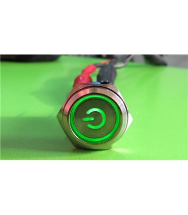 Кнопка антивандальная power 16мм selflock с фиксацией зеленая 220VAC (17223)