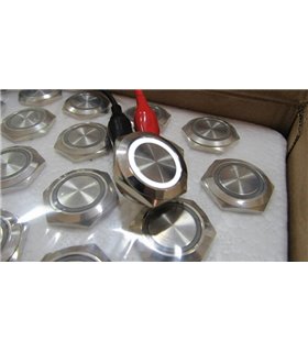 Кнопка антивандальная тактовая без фиксации хром 22мм белый цвет (18103)